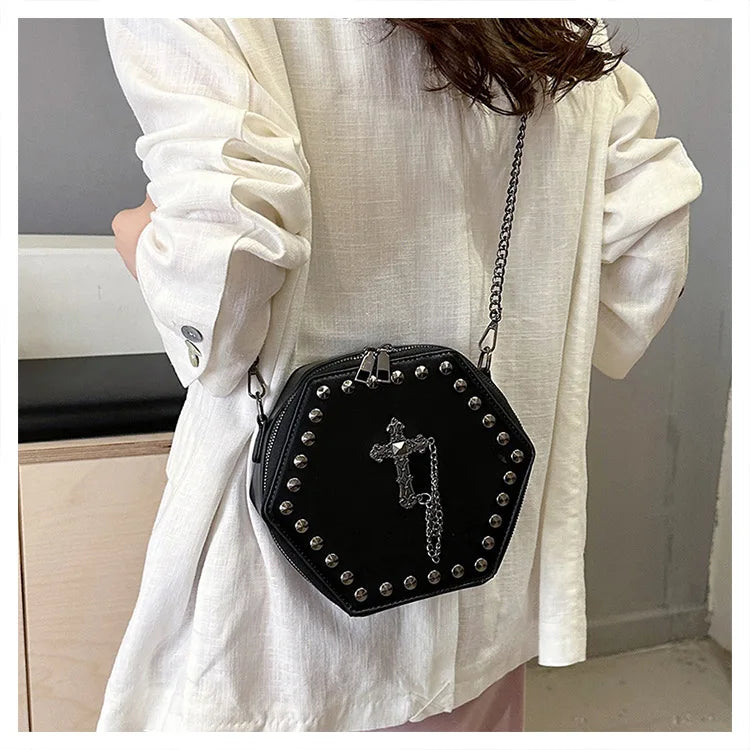 Punk Black Leather Box Shoulder Bag 🖤⛓️