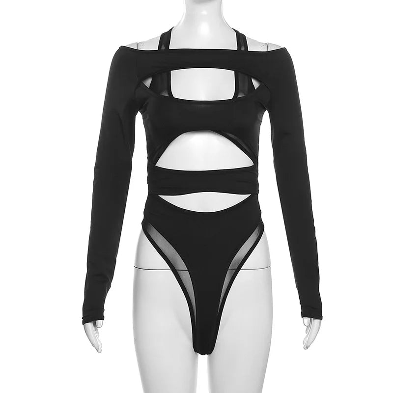 Cyber Y2K Gothic Mesh Bodysuit 🔥🖤