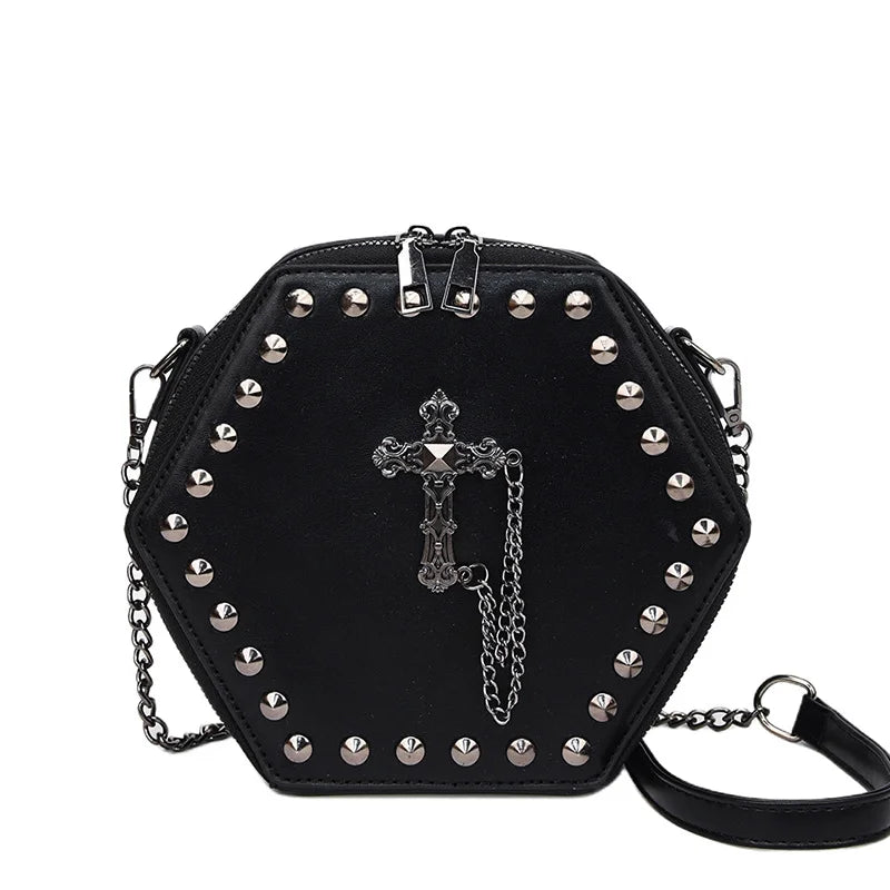 Punk Black Leather Box Shoulder Bag 🖤⛓️