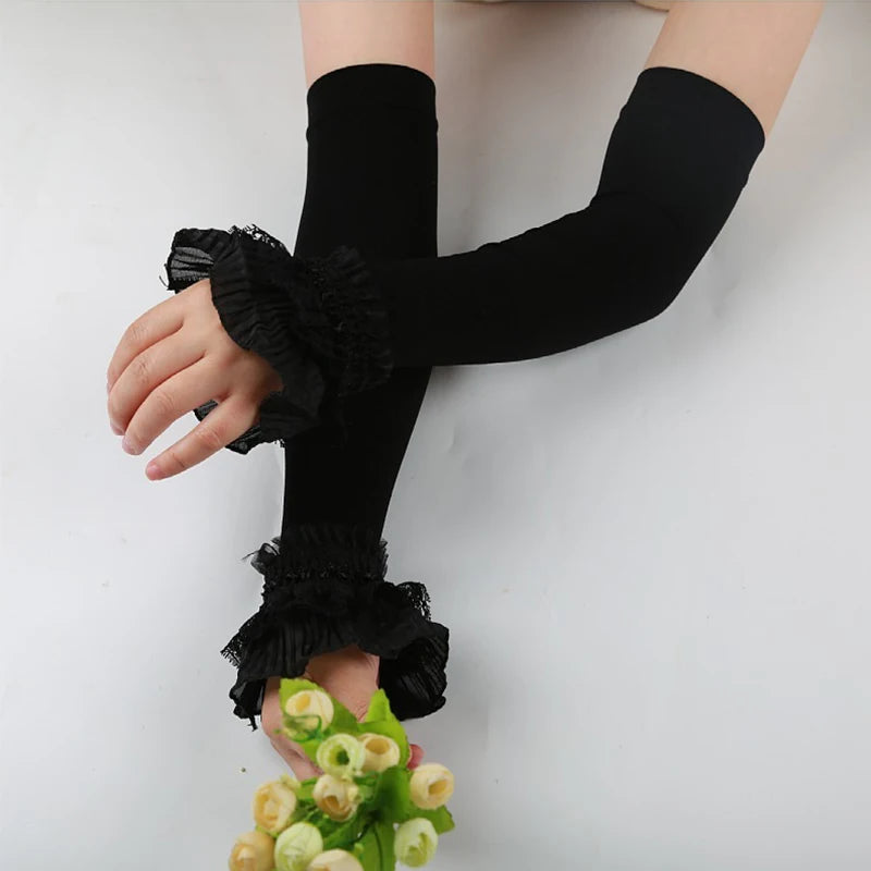 Ruffled Sun Protection Arm Sleeves 🔮🖤