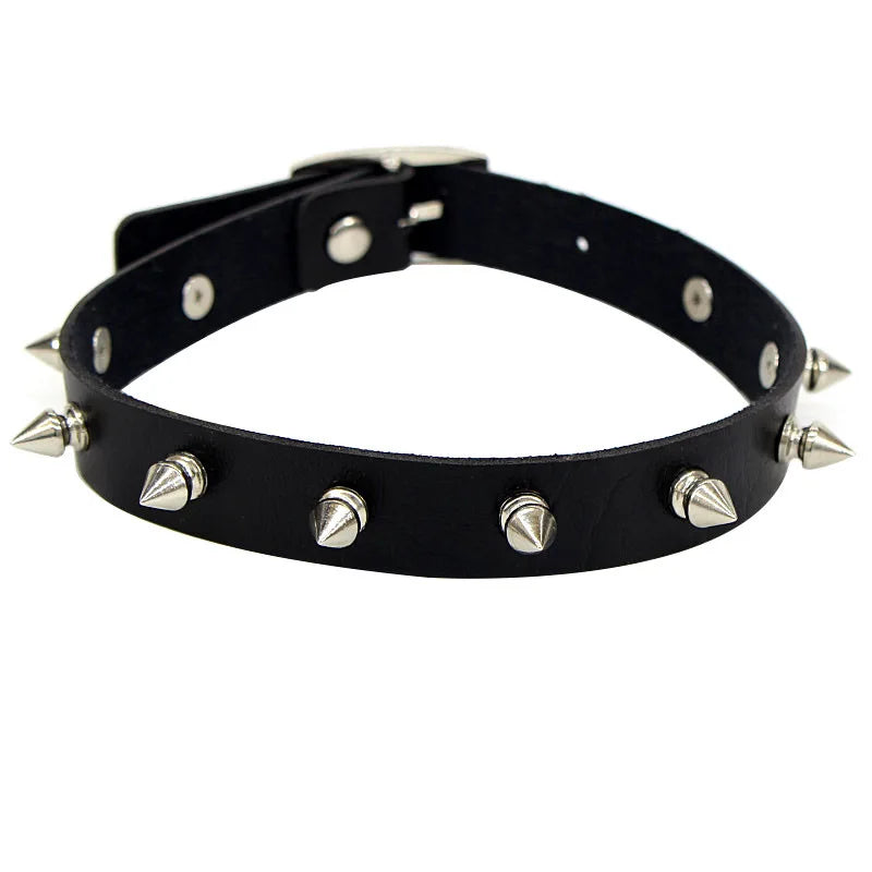 Black PU leather choker with steel spikes