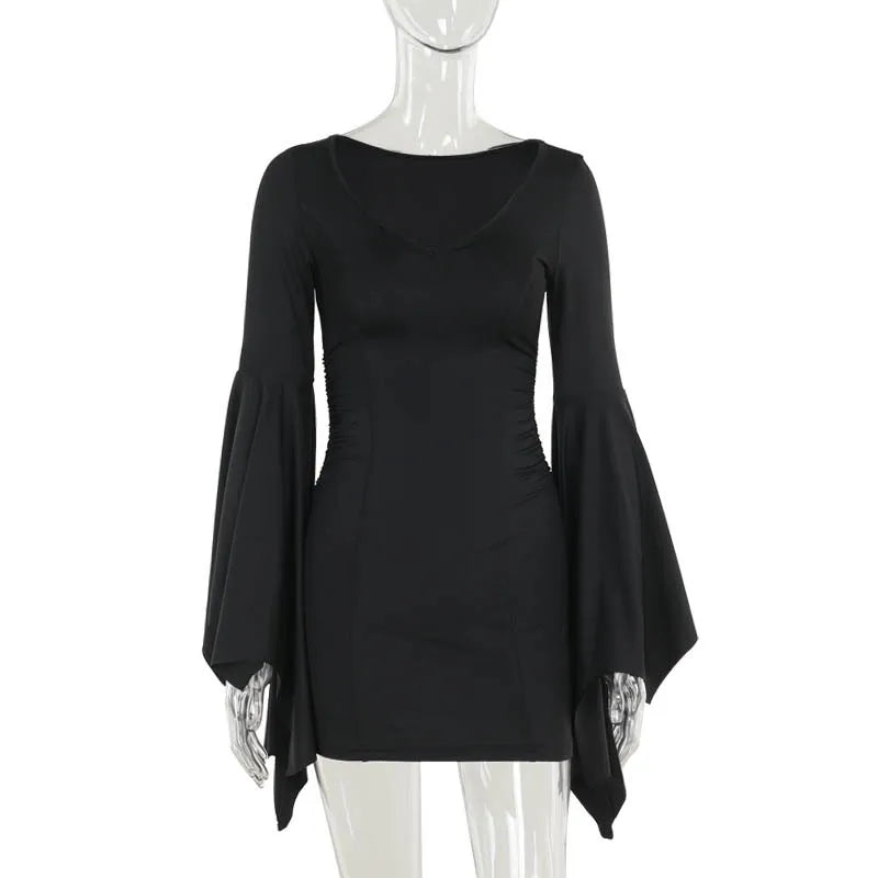 Professional product image of the Midnight Enchantress Batwing Sleeve Mini Dress on a plain white background