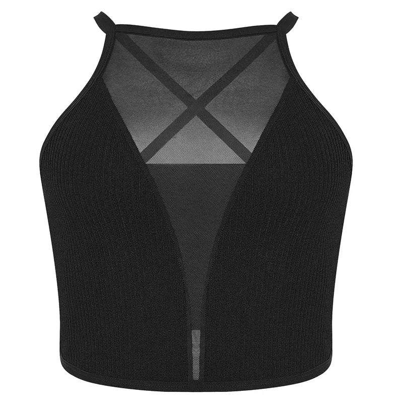 Size chart for the Sexy Mesh Camisole Corset Crop Top, detailing bust, waist, and length measurements